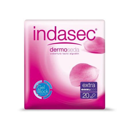 Indasec Compresas Dermo Seda Extra Compresas antifugas y antiolores con doble núcleo absorbente 24 uds