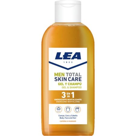 Lea Men Total Skin Care Energizante Gel Y Champú 3 En 1 Gel de ducha y champú facial corporal y capilar revitalizante limpia y cuida con cafeína y guaraná 100 ml