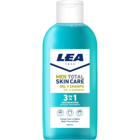 Lea Men Total Skin Care Frescor Intenso Gel Y Champú 3 En 1 Gel de ducha y champú facial corporal y capilar refrescante limpia y cuida con mentol 100 ml