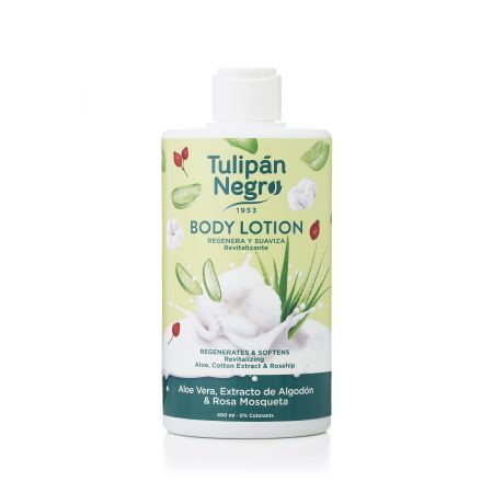 Tulipán Negro Aloe Vera Extracto De Algodón & Rosa Mosqueta Body Lotion Loción hidratante para una intensa hidratación con aroma suave y refrescante 400 ml