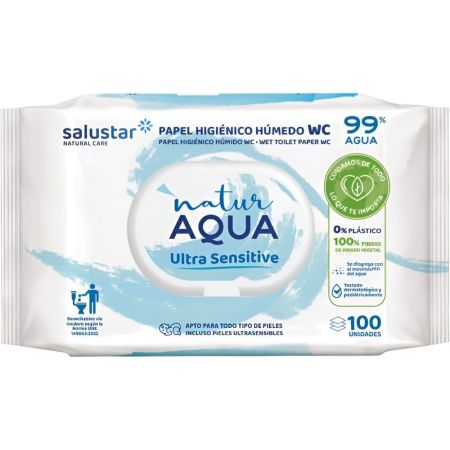 Salustar Natur Agua Papel Higiénico Húmedo Papel higiénico húmedo limpieza profunda y delicada con 99% agua y fibras naturales 100 uds