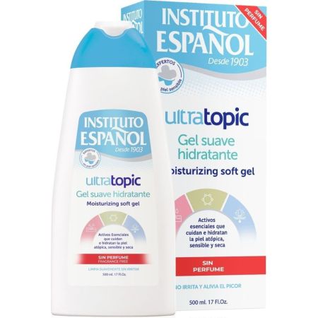 Instituto Español Ultratopic Gel Suave Hidratante Gel de ducha sin perfumes cuida hidrata aliviando la irritación y el picor de la piel 500 ml
