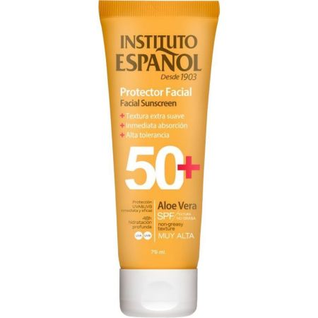 Instituto Español Aloe Vera Protector Facial Spf 50+ Protector solar facial de textura no grasa resistente al agua y de rápida absorción con aloe vera 75 ml