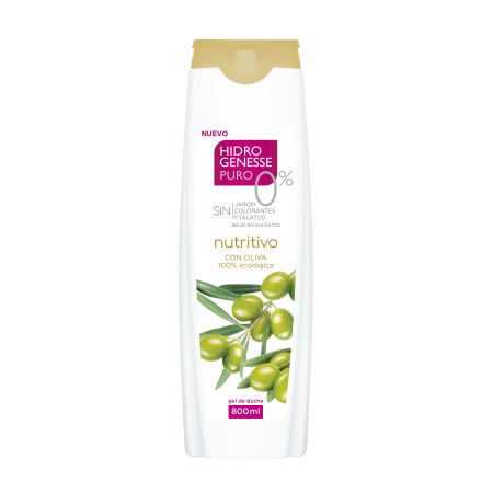 Hidro-Genesse Nutritivo Gel De Ducha Gel de ducha sin jabón ni colorantes nutre y suaviza con oliva 100% ecológica 800 ml