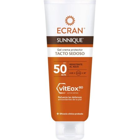Ecran Sunnique Viteox80 Tacto Sedoso Gel Crema Protector Spf 50 Gel crema protectora fortalece las defensas antioxidantes de la piel 250 ml