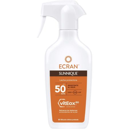 Ecran Sunnique Viteox80 Leche Protectora Spray Spf 50 Protector solar biodegradable refuerza las defensas antioxidantes de la piel 270 ml