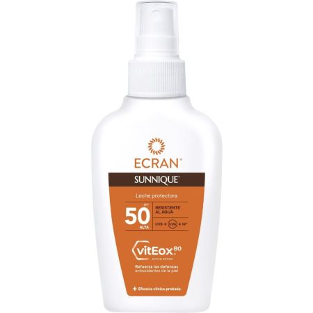 Ecran Sunnique Viteox80 Leche Protectora Spf 50 Protector solar biodegradable refuerza las defensas antioxidantes de la piel