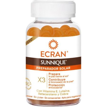 Ecran Sunnique Preparador Solar Gummies de fotoprotección prepara la piel antes de la exposición y contribuye al bronceadora 60 uds