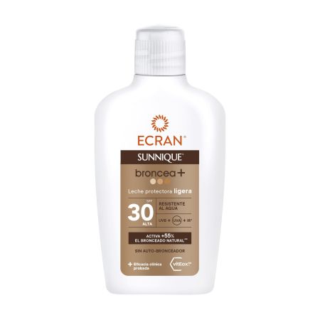 Ecran Sunnique Broncea+ Leche Protectora Ligera Spf 30 Protector solar resistente al agua activa el bronceado natural 200 ml