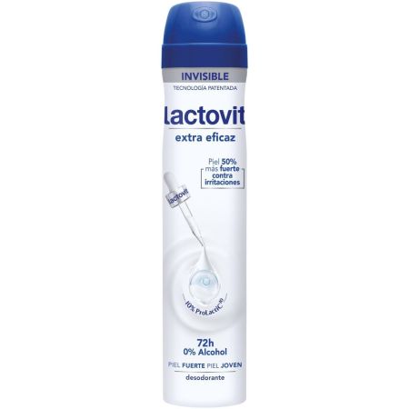 Lactovit Invisible Extra Eficaz Desodorante Spray Desodorante 0% alcohol antiirritaciones actua contra sudor y mal olor ofreciendo 72 horas de larga duración