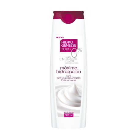 Hidro-Genesse Máxima Hidratación Gel De Ducha Gel de ducha sin jabón ni colorantes ayuda a mejorar la elasticidad de la piel 800 ml