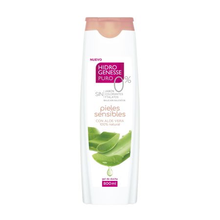 Hidro-Genesse Pieles Sensibles Gel De Ducha Gel de ducha sin jabón ni colorantes hidrata y refresca con aloe vera 100% natural 800 ml
