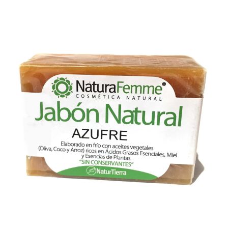 Naturafemme Azufre Jabón Natural Jabón de manos en pastilla sin conservantes recupera y calma pieles más castigas y dañadas 100 gr