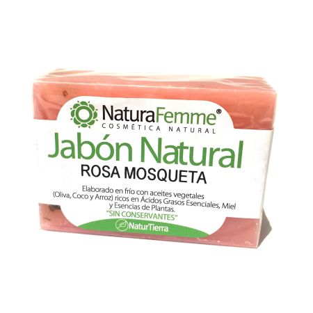 Naturafemme Rosa Mosqueta Jabón Natural Jabón de manos en pastilla sin conservantes recupera y calma pieles más castigas y dañadas 100 gr