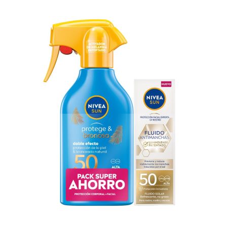 Nivea Sun Protege & Broncea+Fluido Antimanchas Pack Super Ahorro Set de protección solar facial y corporal antimanchas para un bronceado natural