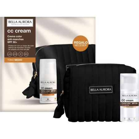 Bella Aurora Cc Cream Toque De Color Medio Anti-Manchas Spf 50+ + Neceser Gratis Crema hidratante con color antimanchas ofrece una piel uniforme y sin imperfecciones 30 ml