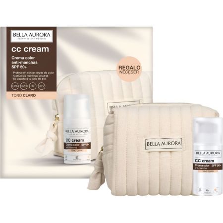 Bella Aurora Cc Cream Toque De Color Claro Anti-Manchas Spf 50+ + Neceser Gratis Crema hidratante con color antimanchas ofrece una piel uniforme y sin imperfecciones 30 ml
