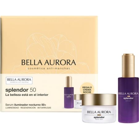 Bella Aurora Splendor 50 Sérum+Splendor 50 Crema Noche Gratis Estuche Pack regalo tratamiento de noche iluminador unifica el tono y mejora el aspecto