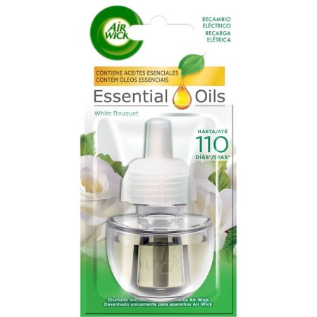 Air Wick Ambientador Essential Oils White Bouquet Recambio Eléctrico Ambientador eléctrico para hogar neutraliza olores ofreciendo suave aroma floral 19 ml