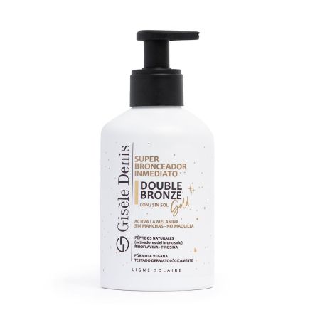 Gisele Denis Double Bronze Gold Super Bronceador Inmediato Bronceador corporal inmediato con o sin sol ofrece acabado dorado y uniforme 250 ml