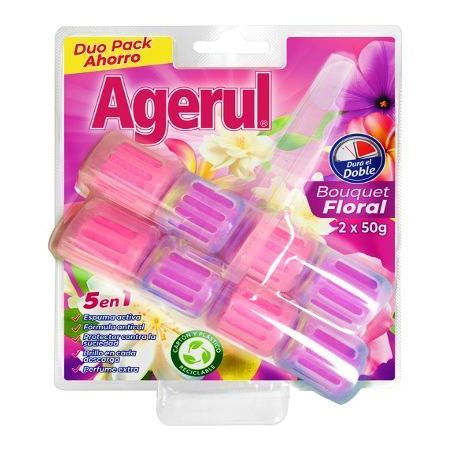 Agerul Colgador Wc Bouquet Floral 5 En 1 Duo Pack Ahorro Colagor wc neutralizador de olores ofrece limpieza frescor y fragancia 2x50 gr
