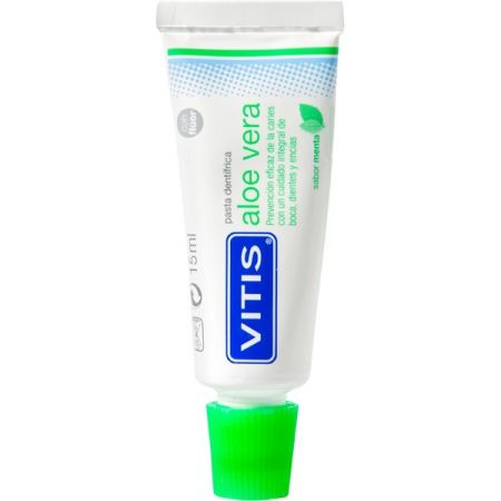 Vitis Aloe Vera Sabor Menta Pasta Dentífrica Pasta de dientes con flúor para encías ayuda a prevenir eficazmente las caries 15 ml