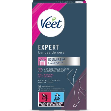 Veet Expert Bandas De Cera Piernas Y Cuerpo Bandas corporales de cera fría con manteca de karite