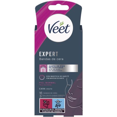 Veet Expert Bandas De Cera Rostro Bandas faciales de cera fría con manteca de karité