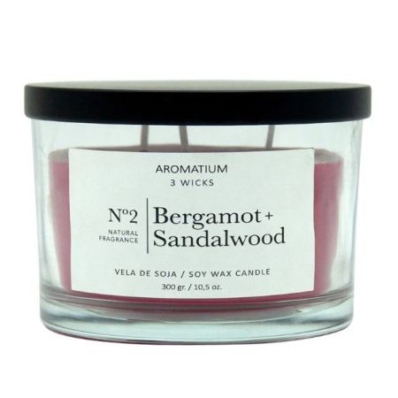 Aromatium Natural Fragance Nº2 Bergamot+Sandalwood Vela De Soja Vela perfumada de soja con tres mechas ofrece aroma a bergamota y sándalo 300 gr