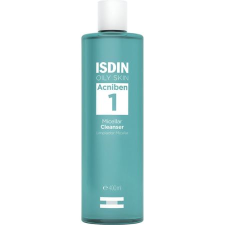 Isdin Acniben 1 Oily Skin Micellar Cleanser Limpiador facial desmaquillante de textura suave reduce exceso de grasa matificando la piel 400 ml