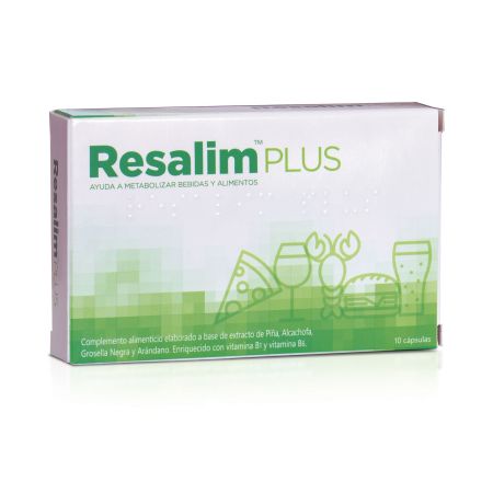 Resalim Plus Complemento Alimenticio Complemento alimenticio ayuda a metabolizar bebidas y alimentos reforzando sensación de bienestar 10 uds