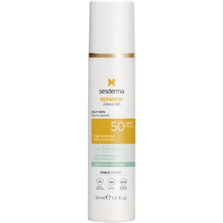 Sesderma Repaskin Urban 365 Pieles Grasas Spf 50 Protector solar facial repara el daño solar y controla la producción del sebo e imperfecciones 50 ml