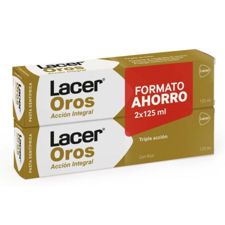 Lacer Oros Acción Integral Pasta Dentífrica Duplo Formato Ahorro Pasta de dientes de triple acción integral anticaries previene el sangrado gingival 2x125 ml