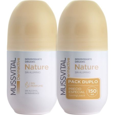 Mussvital Dermactive Nature Desodorante Roll-On Duplo Precio Especial Desodorante sin alcohol y antitranspirante 24 horas de protección 2x75 ml