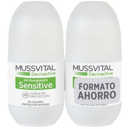 Mussvital Dermactive Sensitive Desodorante Roll-On Formato Ahorro Desodorante antitranspirante minimiza reacciones cutáneas 24 horas 2x75 ml