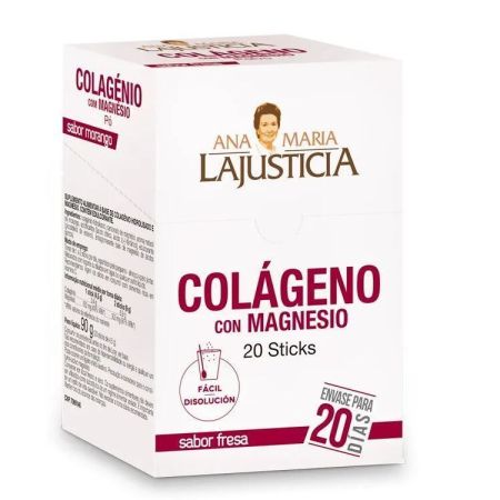 Ana Maria La Justicia Colágeno Con Magnesio Sticks Complemento Alimenticio Complemento alimenticio conserva y aumenta la masa muscular con sabor a fresa 20 uds