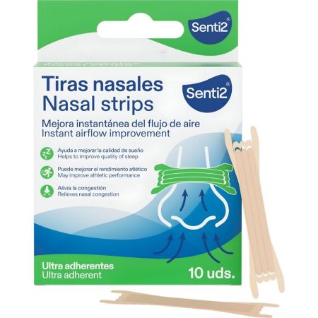 Senti2 Tiras Nasales Tiras nasales ultraadherentes mejoran instantaneamente el flujo del aire abriendo suavemente las fosas nasales 10 uds
