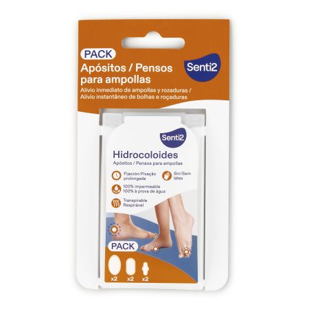 Senti2 Hidrocoloides Apósitos Para Ampollas Pack Mixto Apósitos hidrocolóides 100% transpirables e impermeables ofrecen alivio de dolor instantáneo y fijación prolongada 6 uds