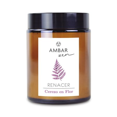 Ambar Vela Zen Renacer Cereza En Flor Vela perfumada de cera vegetal y soja ofrece aroma afrutado y tropical hasta 40 días de duración 125 gr