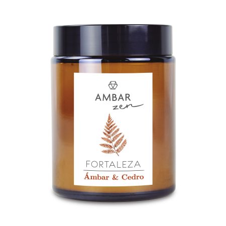 Ambar Vela Zen Fortaleza Ámbar & Cedro Vela perfumada de cera vegetal y soja oferce aroma ambarada y ortiental hasta 40 días de duración 125 gr
