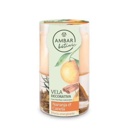 Ambar Botanic Naranja Y Canela Vela Decorativa Vela con aroma a naranja y canela efecto energizante ideal para relajarte y crear un ambiente acogedor 125 gr