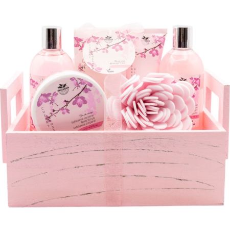 Becasan Nature Cesta De Madera Flor De Sakura Rutina de baño relajante ideal para regalar relajante con delicioso aroma a flor de sakura