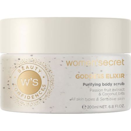 Women Secret Goddess Elixir Purifying Body Scrub Exfoliante corporal renueva y alisa con partículas de coco y extracto de fruta de la pasión 200ml