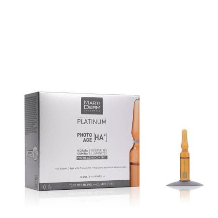 Martiderm Platinum Photo Age [Ha +] Photo Aging Control Ampollas faciales de fácil absorción hidratan e iluminan la piel y suavizan las arrugas