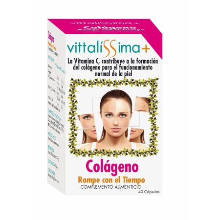 Vittalissima Colágeno Rompe Con El Tiempo Complemento Alimenticio Complemento alimenticio contribuye a la producción de colágeno para el funcionamiento normal de la piel 40 uds