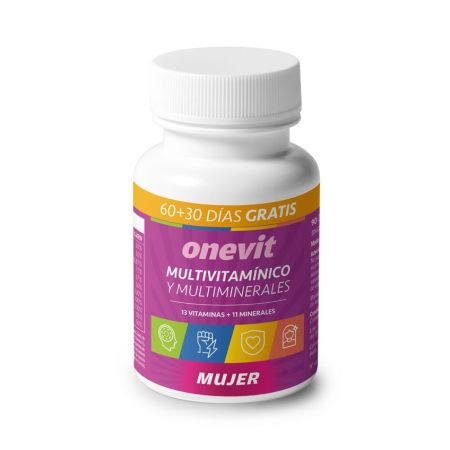 Onevit Mujer Multivitamínico Y Multiminerales Formato Especial Complemento alimenticio para mujeres sin gluten ni lactosa aporta extra de vitaminas y minerales
