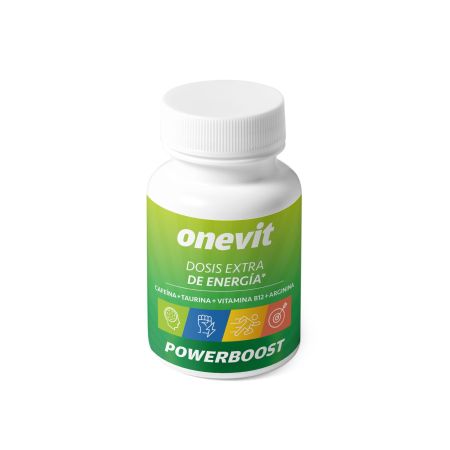 Onevit Powerboost Complemento Alimenticio Formato Especial Complemento alimenticio sin gluten ni lactosa ofrece aporte extra de energía y concentración 45 uds
