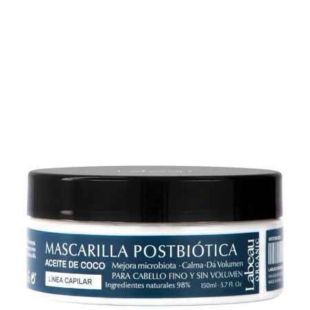Labeau Organic Aceite De Coco Mascarilla Postbiótica Mascarilla voluminizadora reequilibra la microbiota para cabello sano y voluminoso 150 ml