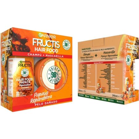 Fructis Hair Food Papaya Estuche Set de cuidado capilar vegano y reparador trata y repara sin apelmazar para cabello dañado