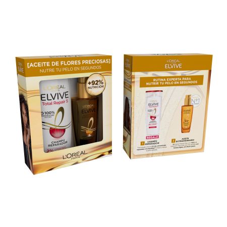 Elvive Aceite Extraordinario Sérum+Total Repair 5 Champú Gratis Pack regalo capilar repara en profundidad desde la raíz hasta las puntas para cabello dañado